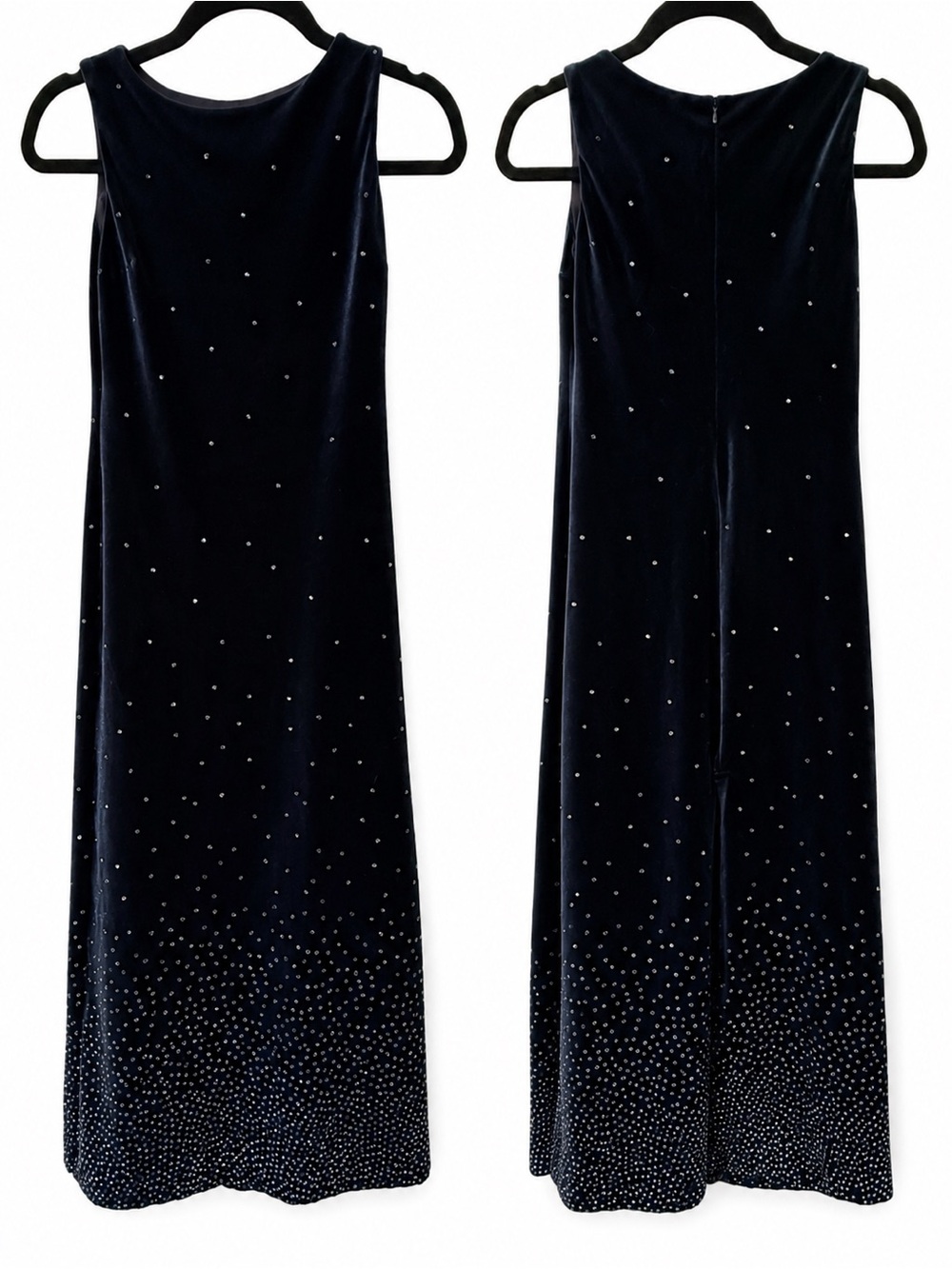 Vintage Navy Velvet Rhinestone Sleeveless Formal Evening Dress Junior Sz 7 USA